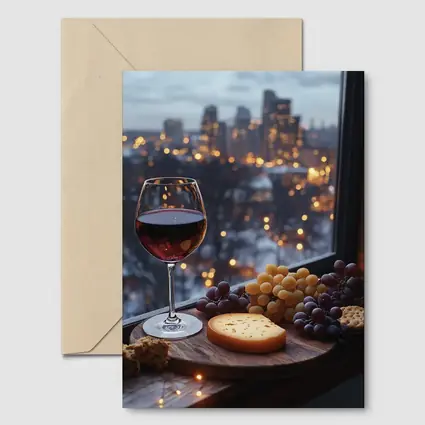 Red Wine Cheese Board City Night View