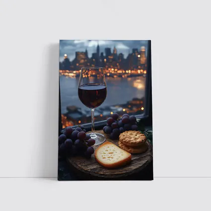 Red Wine Cheese Grapes City Night