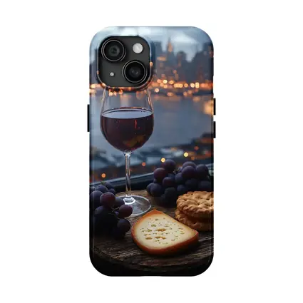 Red Wine Cheese Grapes City Night