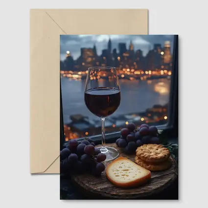 Red Wine Cheese Grapes City Night