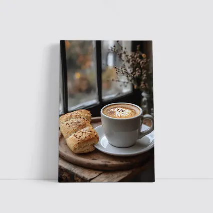Latte Art Coffee Cup Bread Window Morning