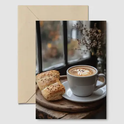 Latte Art Coffee Cup Bread Window Morning
