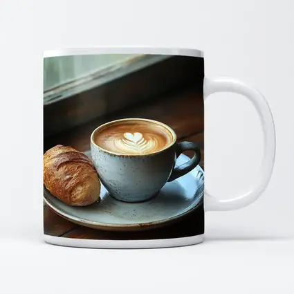Latte Art Coffee Cup Croissant Window