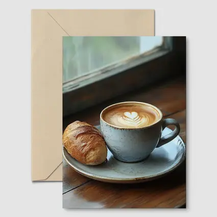 Latte Art Coffee Cup Croissant Window