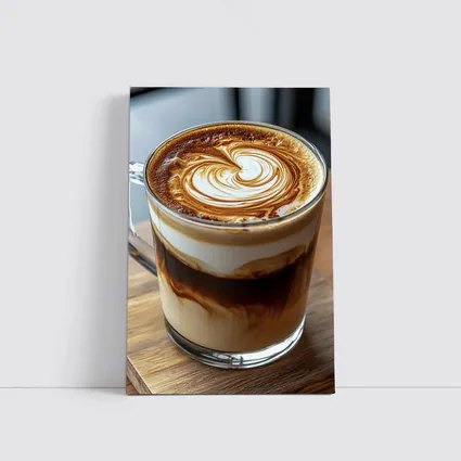 Latte Art Coffee Glass Mug Wooden Table