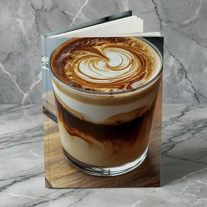 Latte Art Coffee Glass Mug Wooden Table