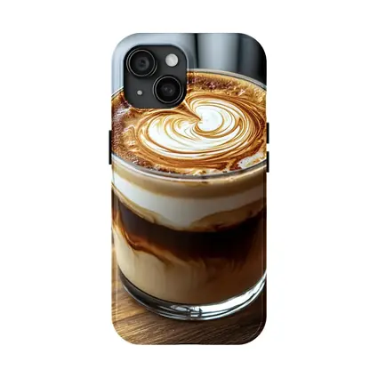 Latte Art Coffee Glass Mug Wooden Table