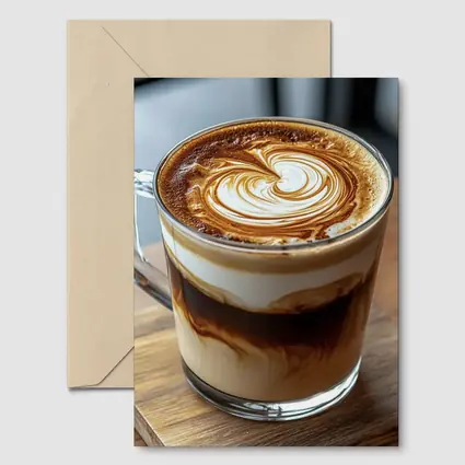 Latte Art Coffee Glass Mug Wooden Table