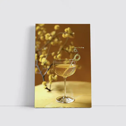 Champagne Coupe Glass Yellow Floral Background