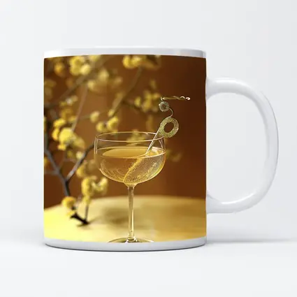 Champagne Coupe Glass Yellow Floral Background