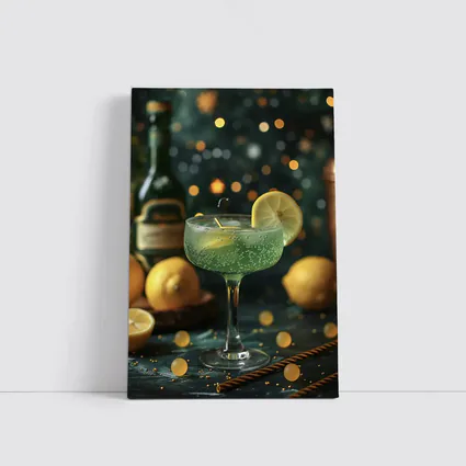 Green Cocktail Lemon Garnish Bokeh Bar