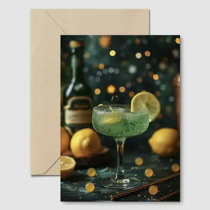 Green Cocktail Lemon Garnish Bokeh Bar