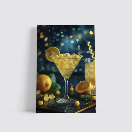 Lemon Martini Cocktail Starry Night Background