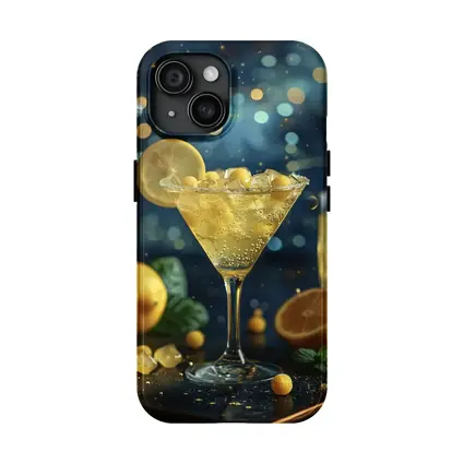 Lemon Martini Cocktail Starry Night Background