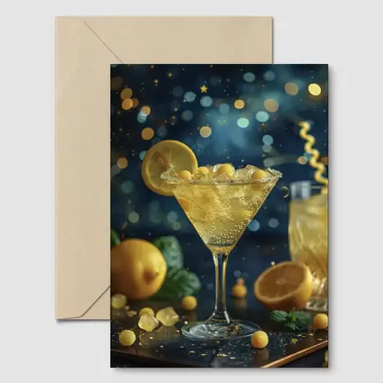 Lemon Martini Cocktail Starry Night Background