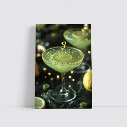 Green Cocktail Glass Gold Glitter Dark Background