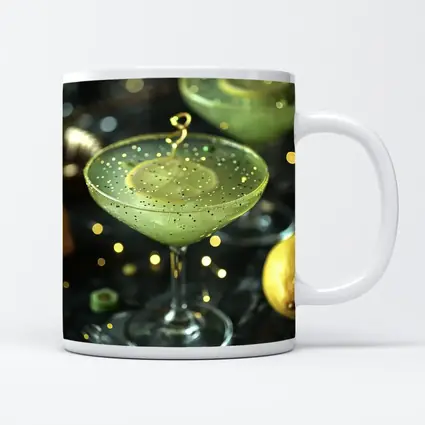 Green Cocktail Glass Gold Glitter Dark Background