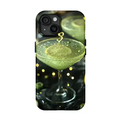 Green Cocktail Glass Gold Glitter Dark Background