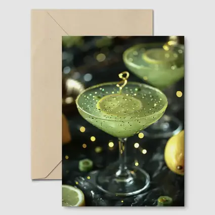 Green Cocktail Glass Gold Glitter Dark Background