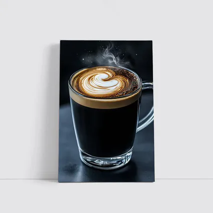 Steaming Latte Art Glass Cup Dark Background