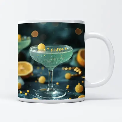 Teal Cocktail Glass Yellow Bokeh Background