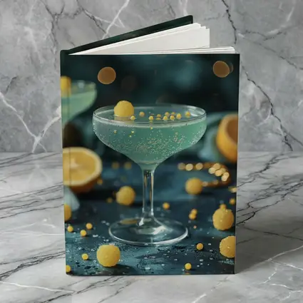 Teal Cocktail Glass Yellow Bokeh Background