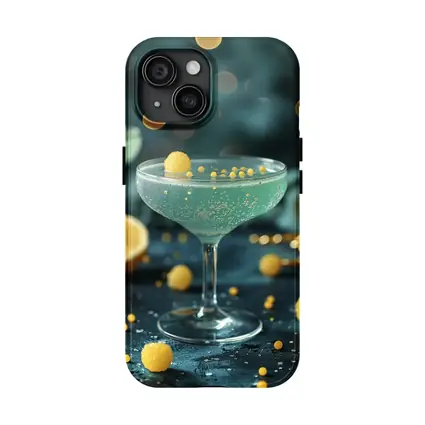 Teal Cocktail Glass Yellow Bokeh Background