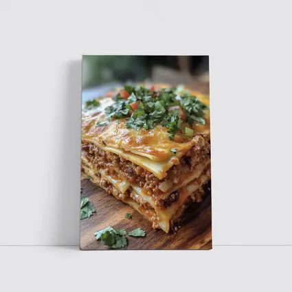Layered Meat Lasagna on Wooden Board