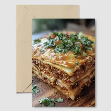 Layered Meat Lasagna on Wooden Board