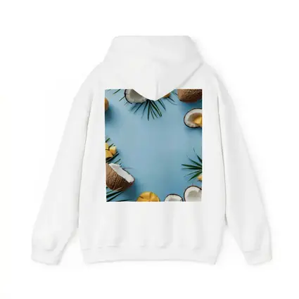 Coconuts and Mango on Blue Background