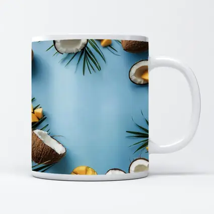 Coconuts and Mango on Blue Background