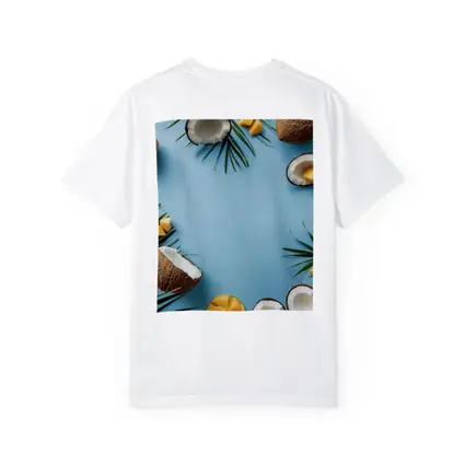 Coconuts and Mango on Blue Background