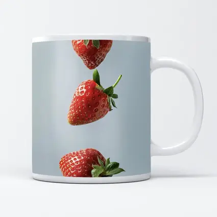 Three Red Strawberries Falling Gray Background