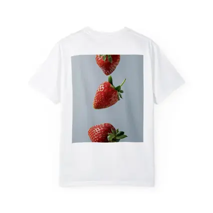 Three Red Strawberries Falling Gray Background