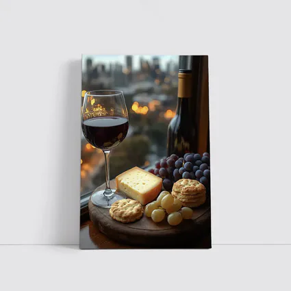 Red Wine Glass Cheese Board City View