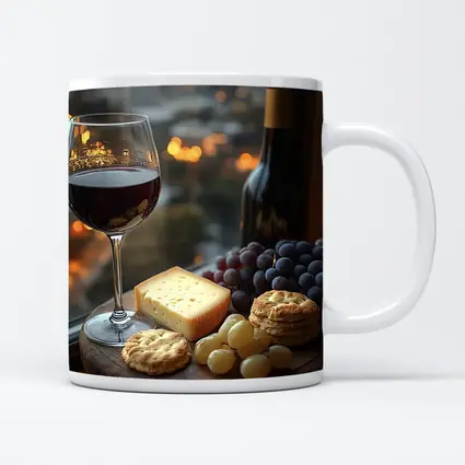 Red Wine Glass Cheese Board City View