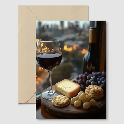 Red Wine Glass Cheese Board City View