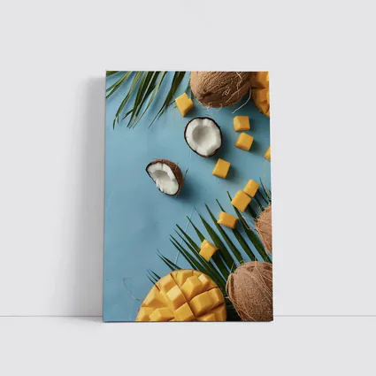 Coconut Mango Tropical Fruits Blue Background