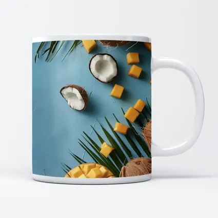 Coconut Mango Tropical Fruits Blue Background