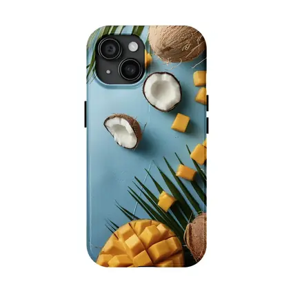 Coconut Mango Tropical Fruits Blue Background