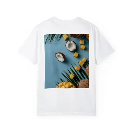 Coconut Mango Tropical Fruits Blue Background