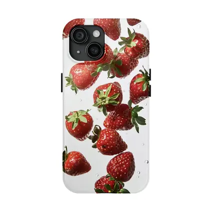 Fresh Red Strawberries Falling on White