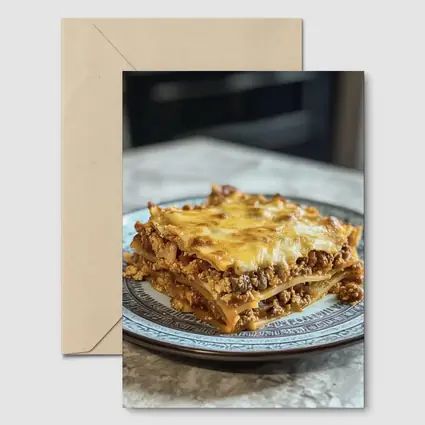 Meaty Lasagna Slice On Marble Table