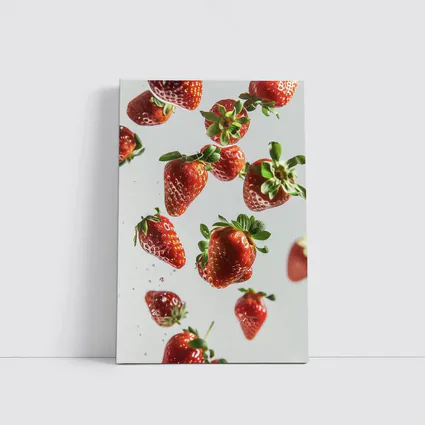 Fresh Red Strawberries Falling White Background
