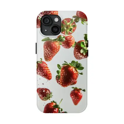 Fresh Red Strawberries Falling White Background