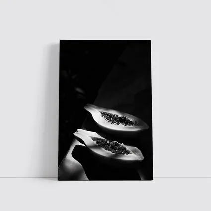 Black And White Papaya Halves Dark Background