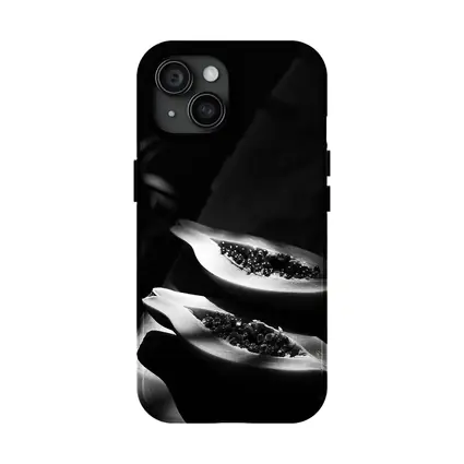 Black And White Papaya Halves Dark Background