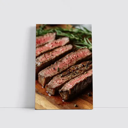 Grilled Steak Slices On Wooden Board