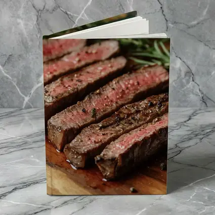 Grilled Steak Slices On Wooden Board