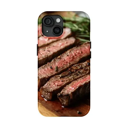 Grilled Steak Slices On Wooden Board